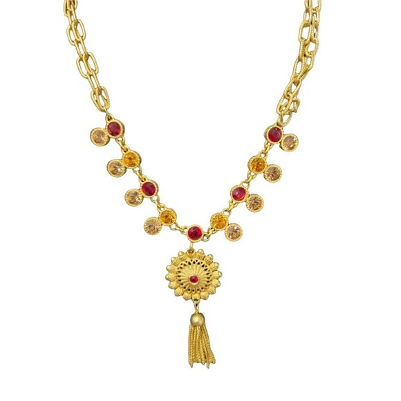 Victorian Inspired ROSA FLORES Gold tone Red and orange Pendant Necklace - Picture 11 of 12